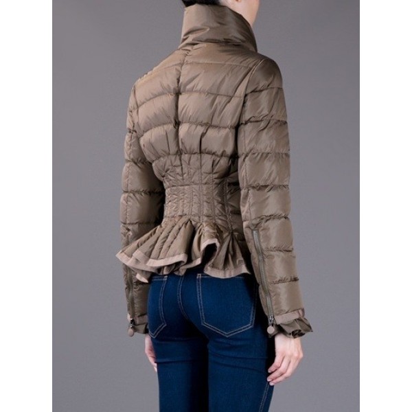 Moncler Donna Giù cappotto cerniera polsini caffè uscita M1147